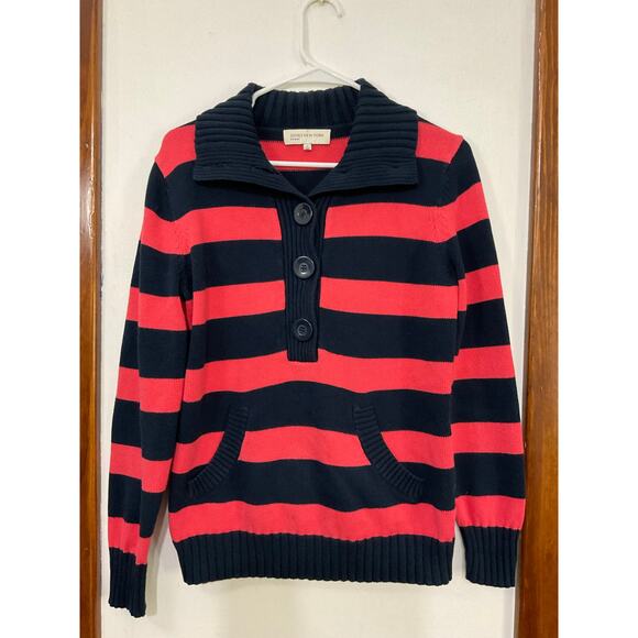 VTG Y2K Jones Sport Womens Striped Knit Sweater Ribbed Size Small Fold Collar - Picture 5 of 7